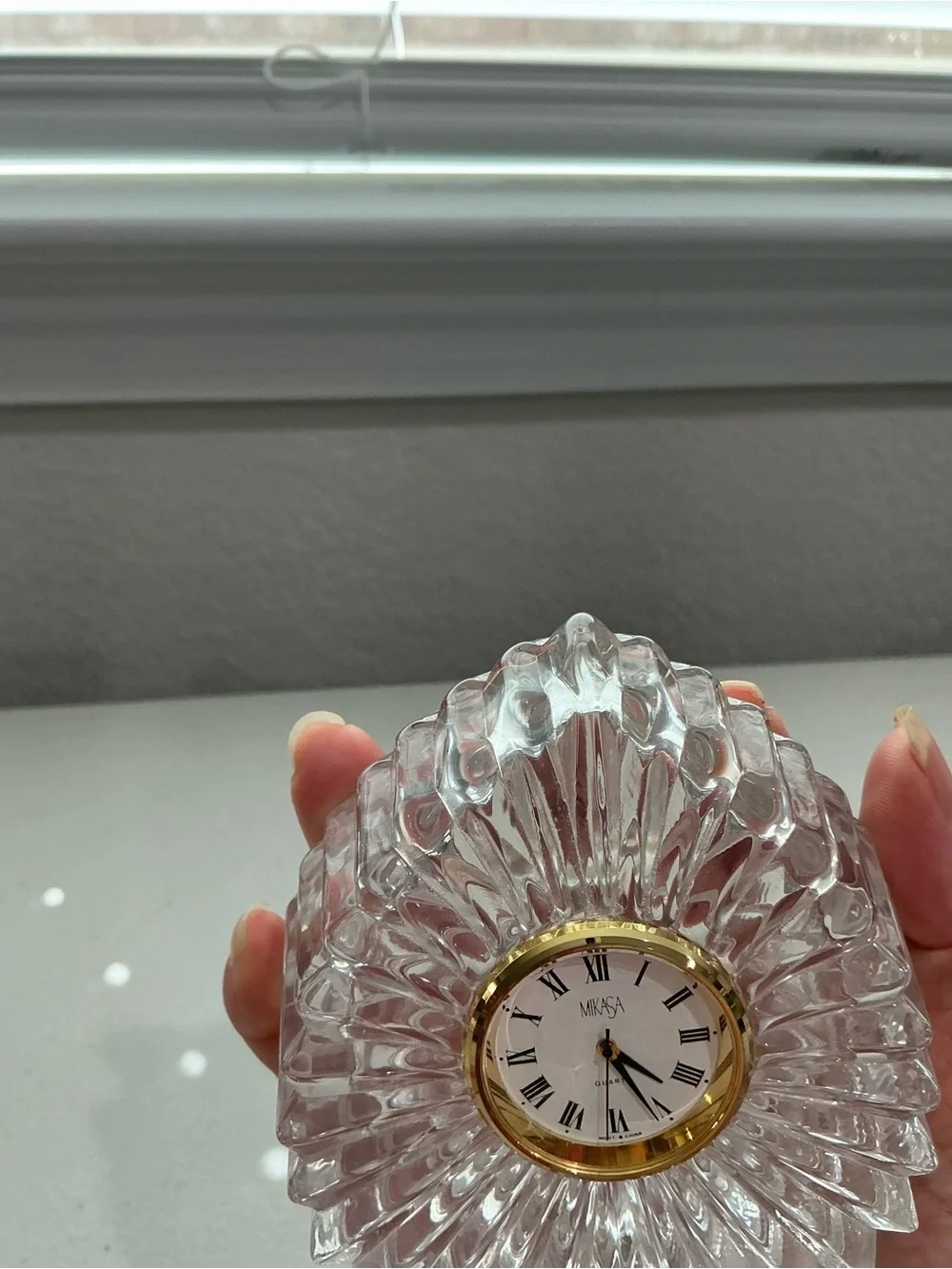 Mikasa Clear Crystal Table Clock with Gold-Tone Bezel